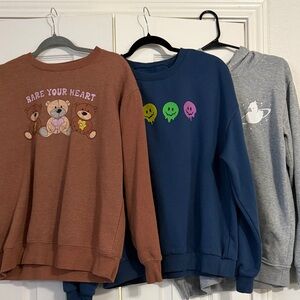 Cute Graphic Sweatshirts - Brown, Blue, Gray